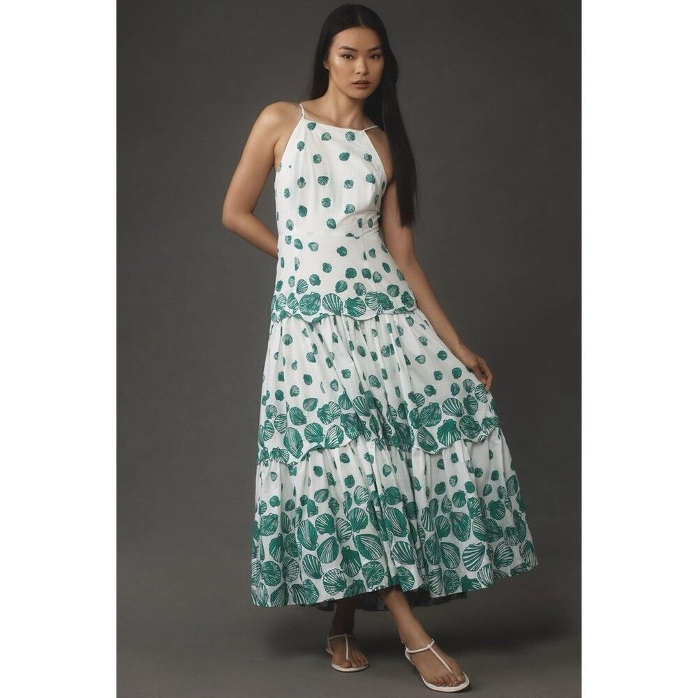 Anthropologie Maeve Halter Tiered Maxi Dress Seashells 2X NEW